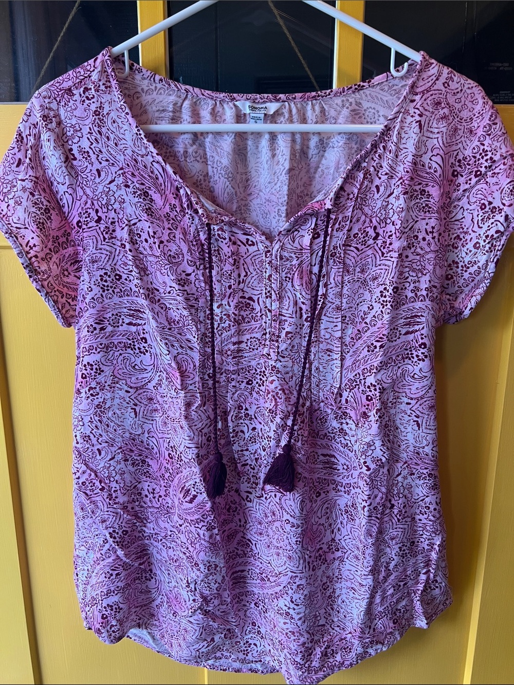 Women's Pink Paisley Tie-Front Top